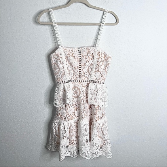 Showpo Dress Women Size 4 Small Lace Mini Ruffled White Fit & Flare CC - Picture 4 of 9